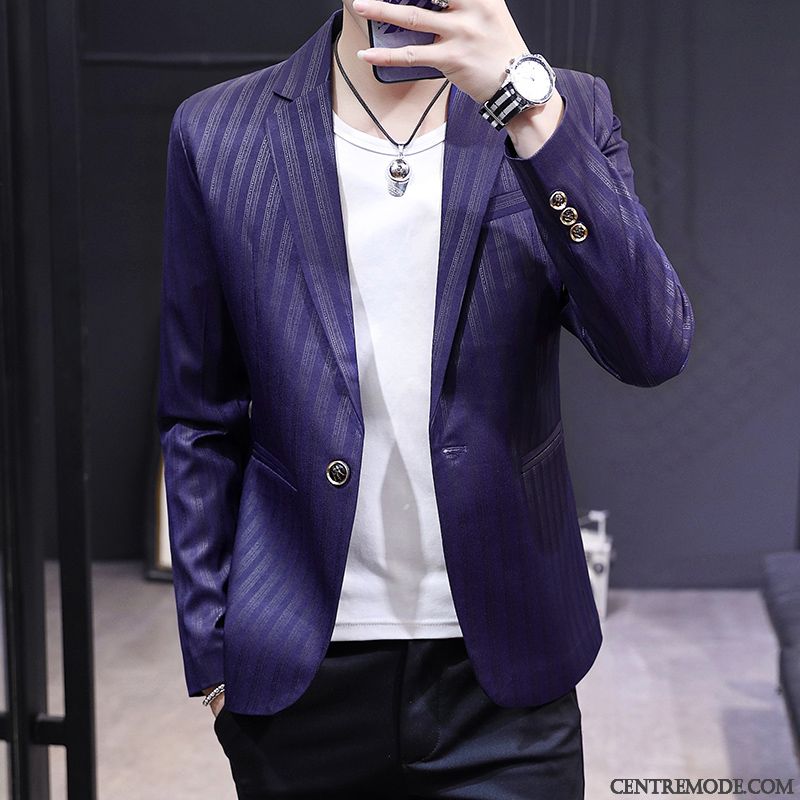 Costumes Blazer Homme Beau Tendance Étudiant Une Veste Jeunesse Légère Noir