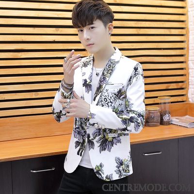 Costumes Blazer Homme Décontractée Floral Tendance Fleur Mode Cool Impression Blanc