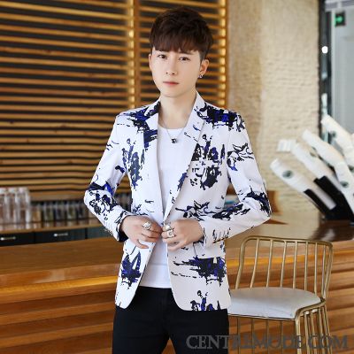 Costumes Blazer Homme Décontractée Floral Tendance Fleur Mode Cool Impression Blanc