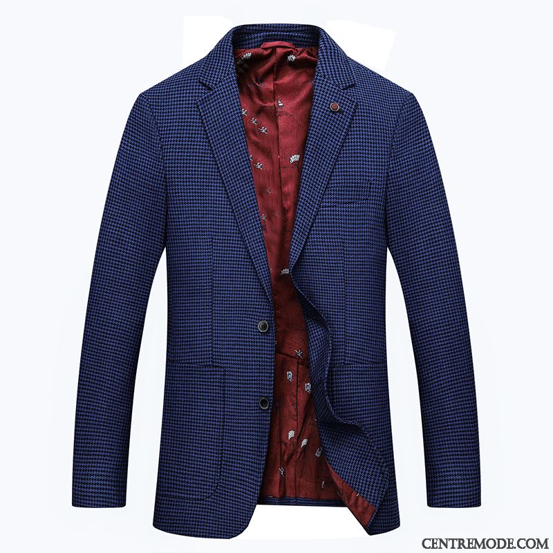 Costumes Blazer Homme Décontractée La Laine Manteau Marque Slim Hiver Bleu