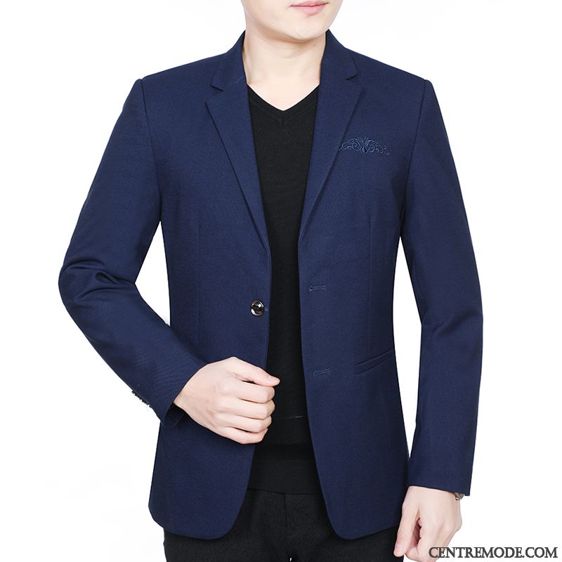 Costumes Blazer Homme Décontractée Manteau Printemps L'automne Âge Moyen Légère Bleu Foncé