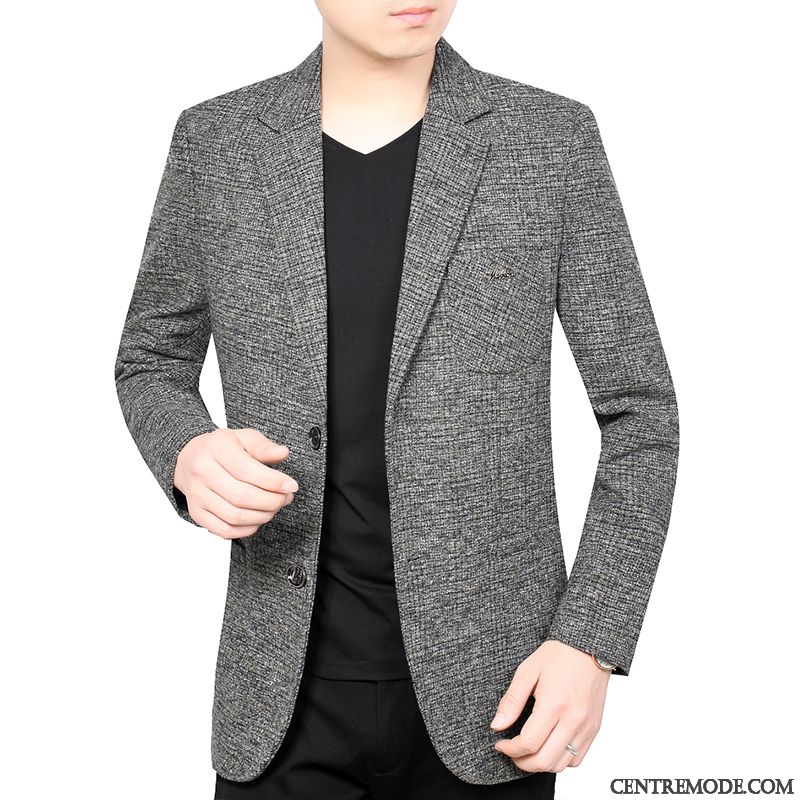 Costumes Blazer Homme Décontractée Manteau Printemps L'automne Âge Moyen Légère Bleu Foncé