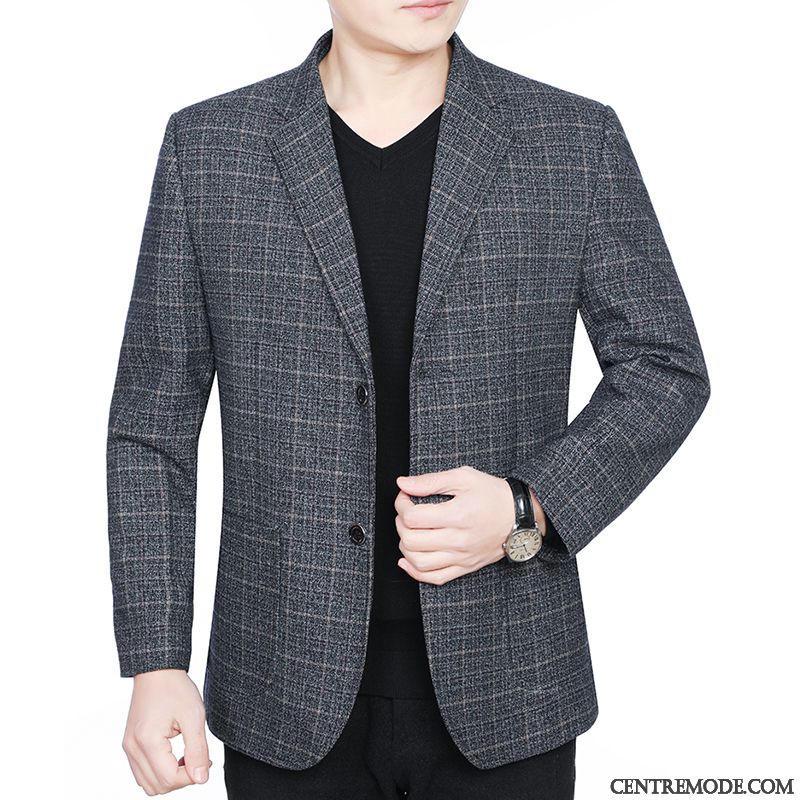 Costumes Blazer Homme Décontractée Manteau Printemps L'automne Âge Moyen Légère Bleu Foncé