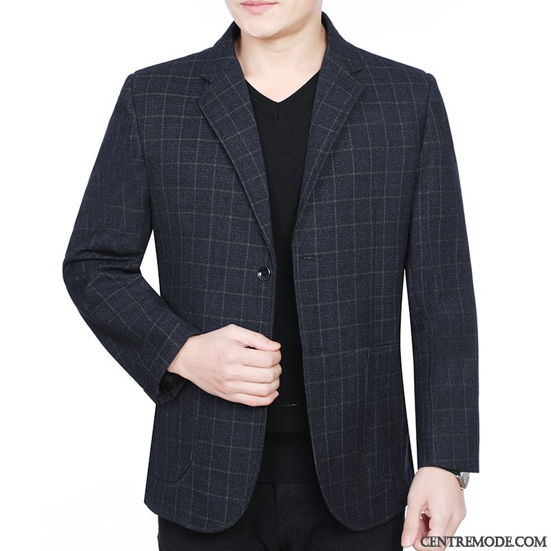 Costumes Blazer Homme Décontractée Manteau Printemps L'automne Âge Moyen Légère Bleu Foncé