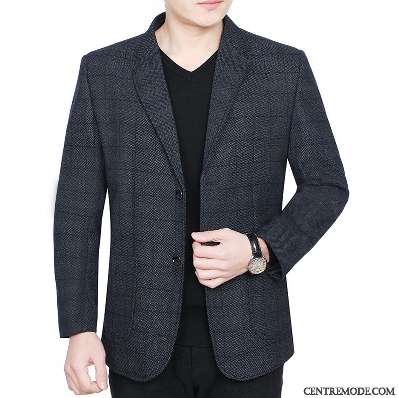 Costumes Blazer Homme Décontractée Manteau Printemps L'automne Âge Moyen Légère Bleu Foncé