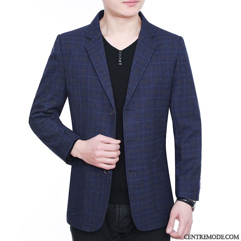 Costumes Blazer Homme Décontractée Manteau Printemps L'automne Âge Moyen Légère Bleu Foncé