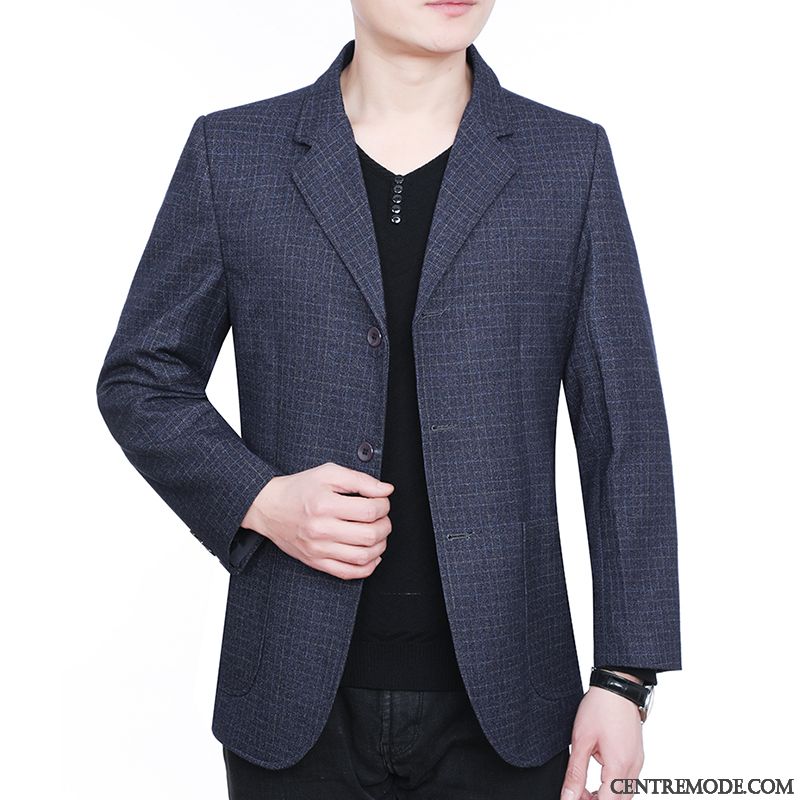 Costumes Blazer Homme Décontractée Manteau Printemps L'automne Âge Moyen Légère Bleu Foncé