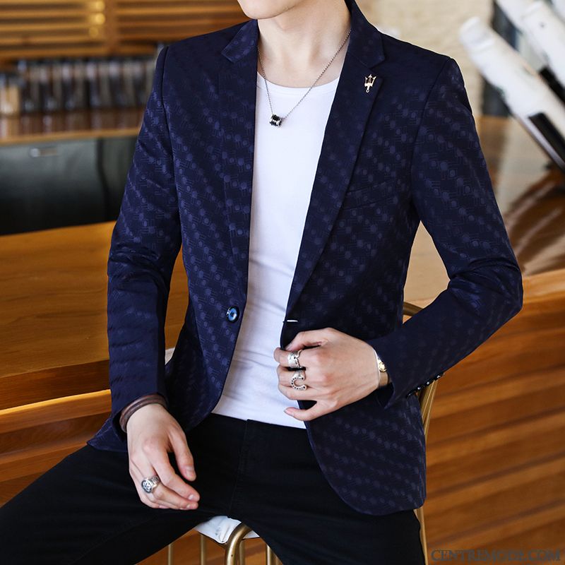 Costumes Blazer Homme Jeunesse Britanique Tendance Beau Manteau Petit Costume Bleu