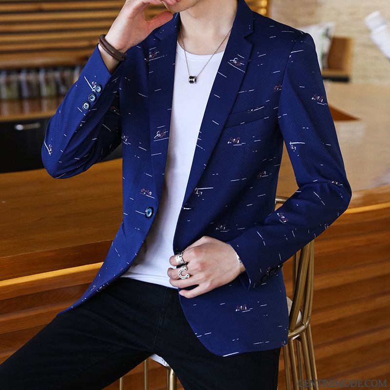 Costumes Blazer Homme Jeunesse Britanique Tendance Beau Manteau Petit Costume Bleu
