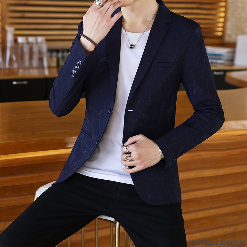 Costumes Blazer Homme Jeunesse Britanique Tendance Beau Manteau Petit Costume Bleu