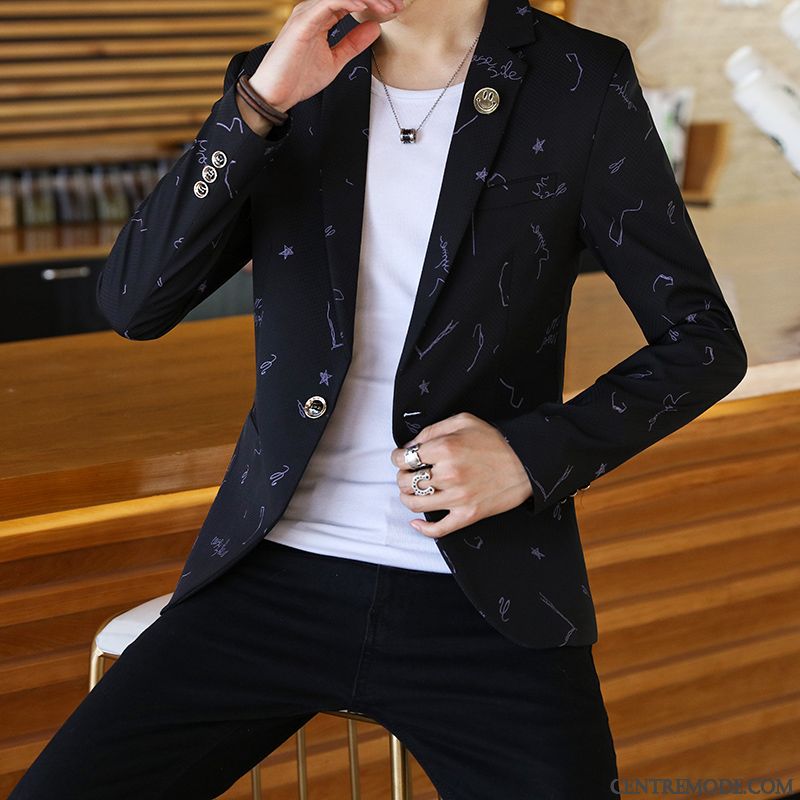 Costumes Blazer Homme Jeunesse Britanique Tendance Beau Manteau Petit Costume Bleu