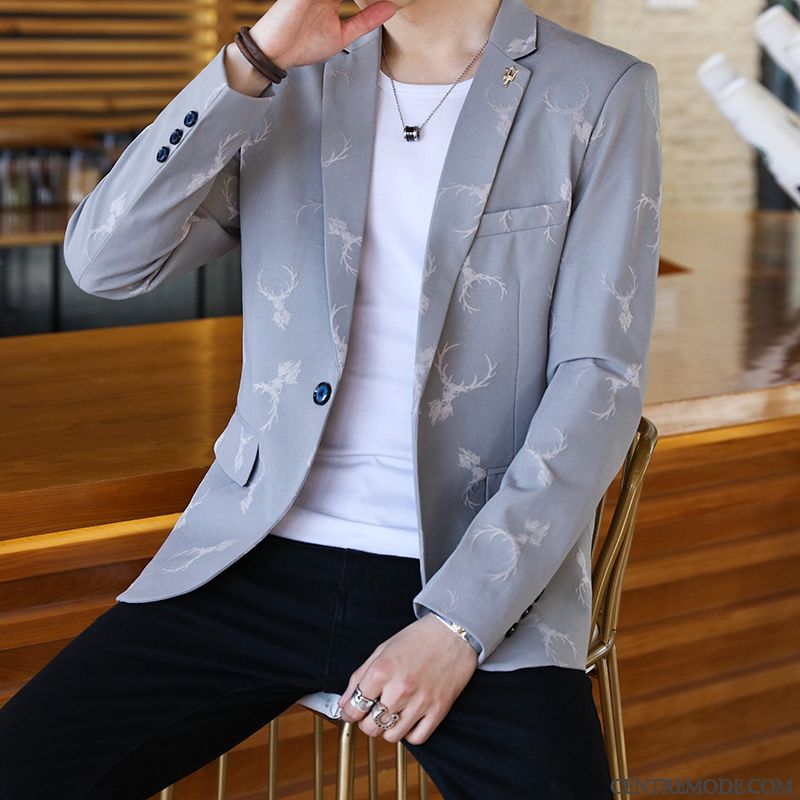 Costumes Blazer Homme Jeunesse Britanique Tendance Beau Manteau Petit Costume Bleu