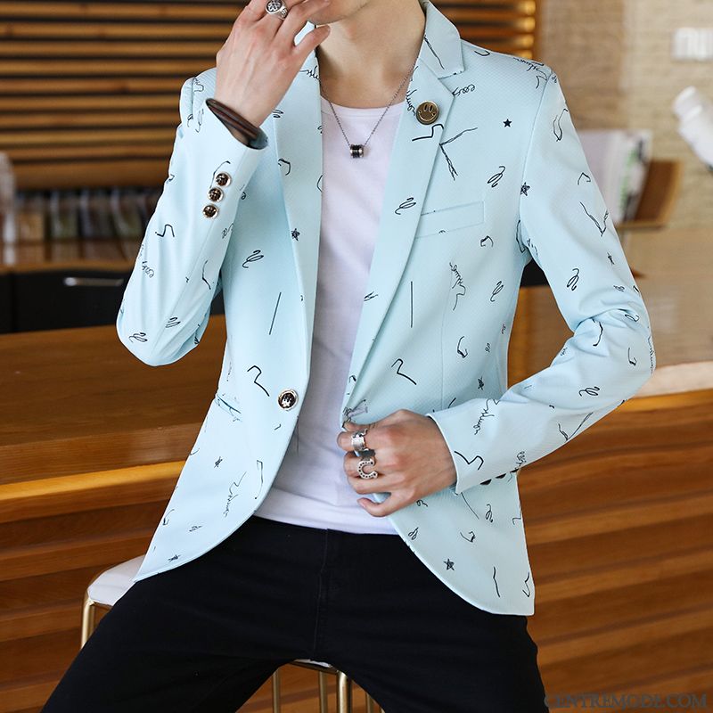 Costumes Blazer Homme Jeunesse Britanique Tendance Beau Manteau Petit Costume Bleu