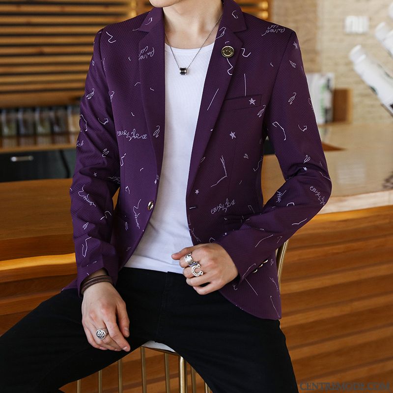 Costumes Blazer Homme Jeunesse Britanique Tendance Beau Manteau Petit Costume Bleu