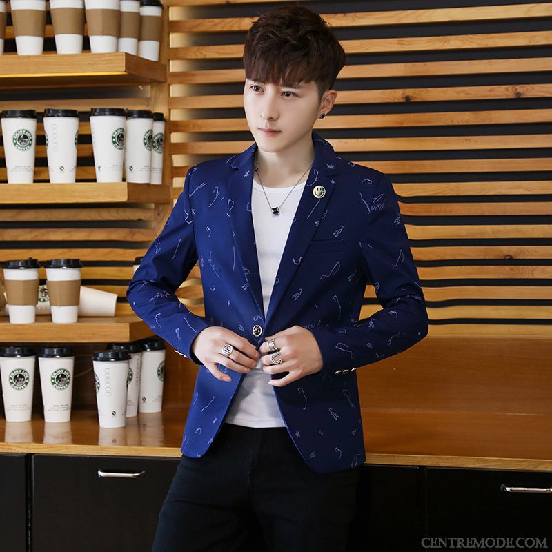 Costumes Blazer Homme Jeunesse Britanique Tendance Beau Manteau Petit Costume Bleu