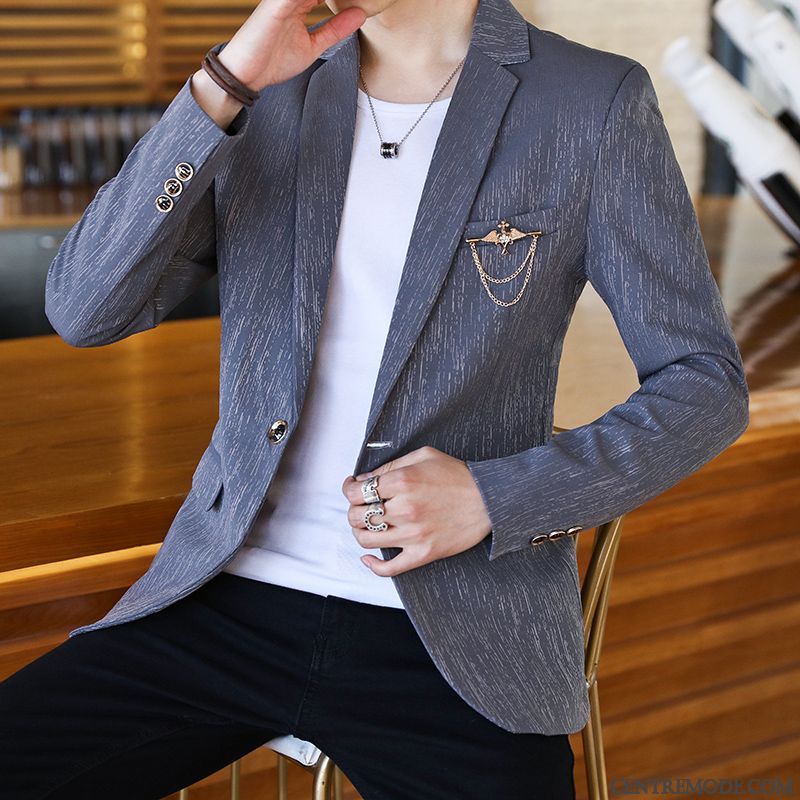 Costumes Blazer Homme Jeunesse Britanique Tendance Beau Manteau Petit Costume Bleu