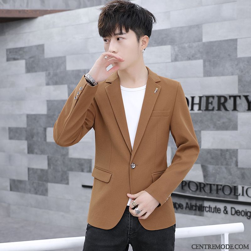 Costumes Blazer Homme Manteau Britanique Slim Décontractée Petit Costume Tendance Pure Bleu