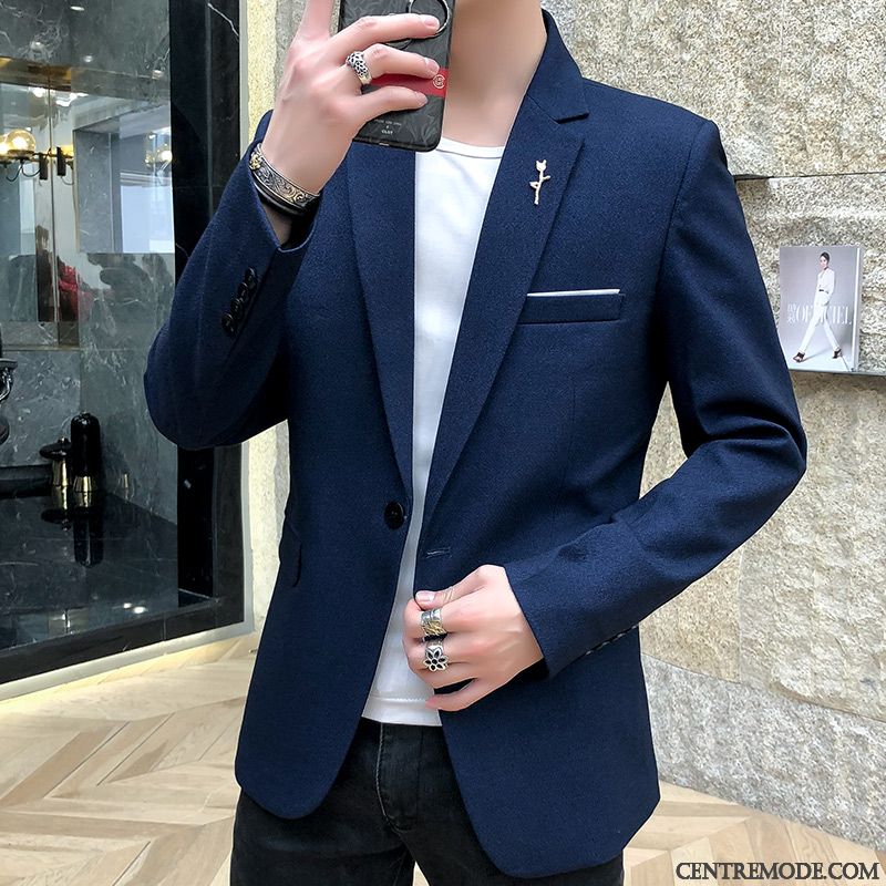 Costumes Blazer Homme Manteau Décontractée Slim Printemps Une Veste L'automne Noir