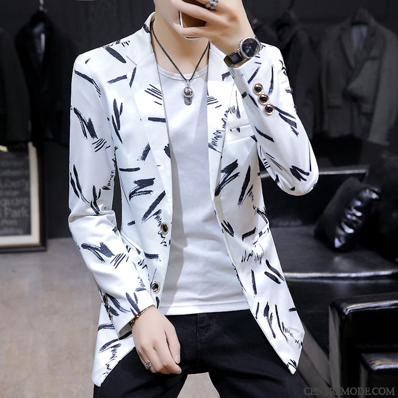Costumes Blazer Homme Personnalité Une Veste Coupe Vent L'automne Décontractée Les Adolescents Blanc