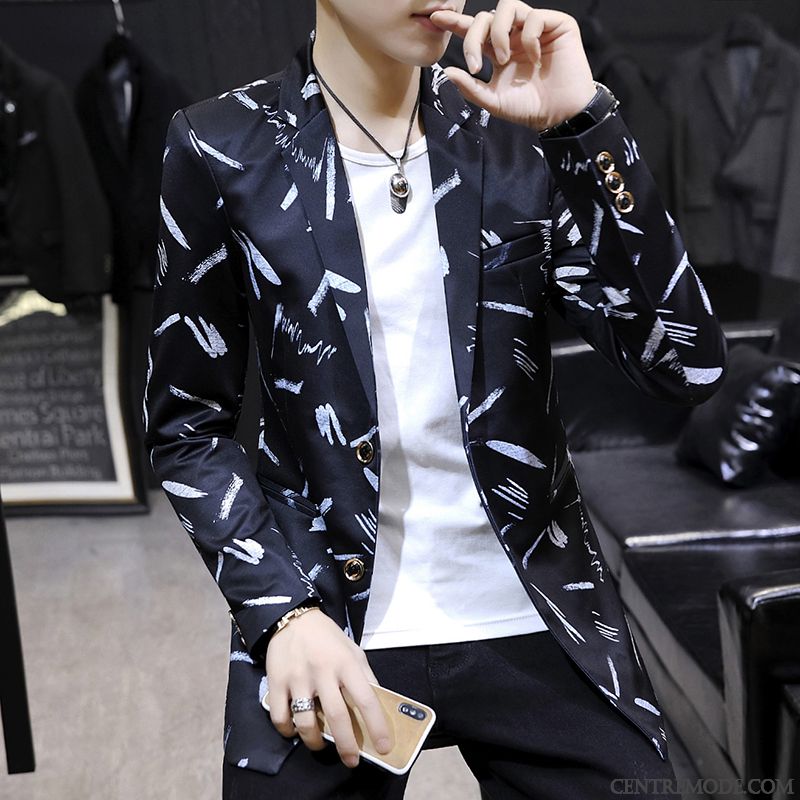 Costumes Blazer Homme Personnalité Une Veste Coupe Vent L'automne Décontractée Les Adolescents Blanc