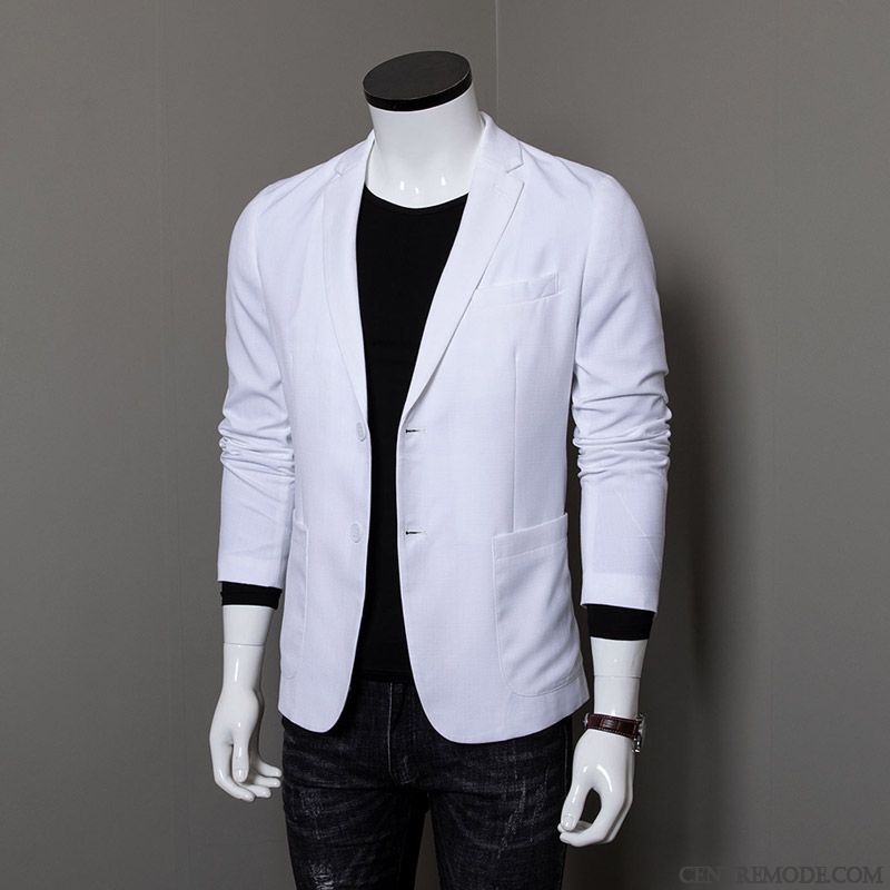 Costumes Blazer Homme Petit Costume Décontractée Slim Printemps De Travail Vintage Blanc