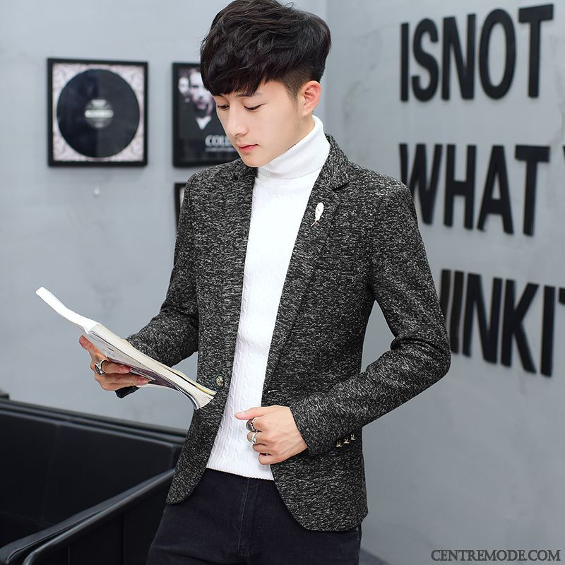 Costumes Blazer Homme Printemps Tendance Les Adolescents Manteau Slim Petit Costume Noir