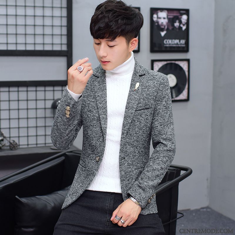Costumes Blazer Homme Printemps Tendance Les Adolescents Manteau Slim Petit Costume Noir