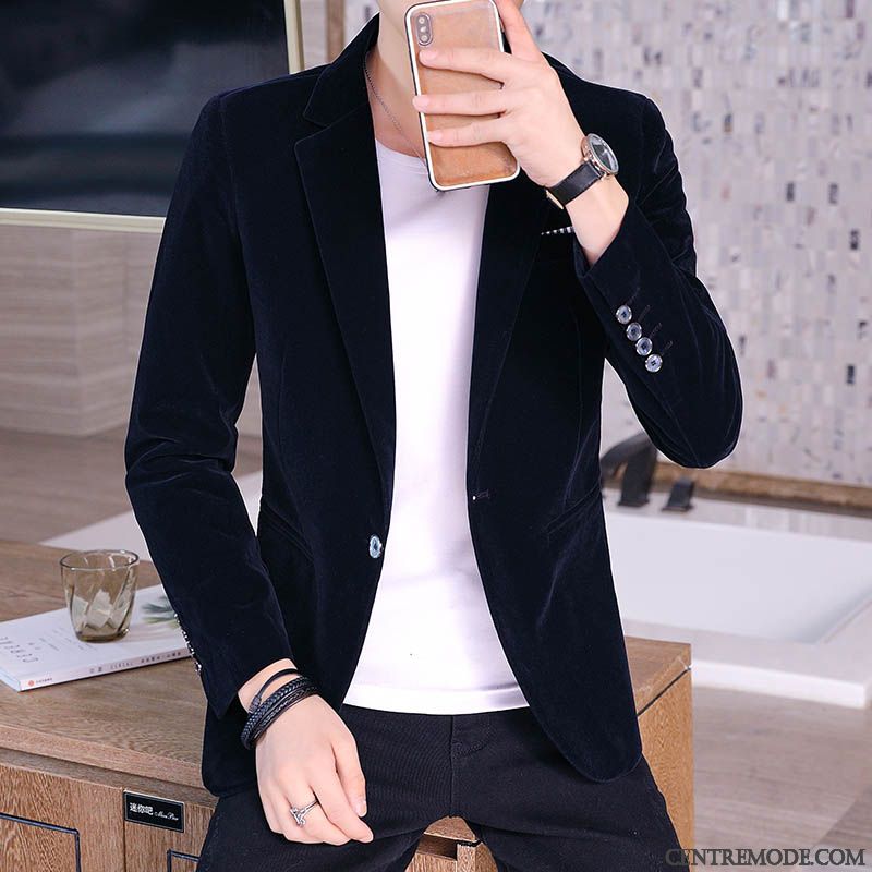Costumes Blazer Homme Slim Tendance Beau Décontractée Une Veste Étudiant Noir
