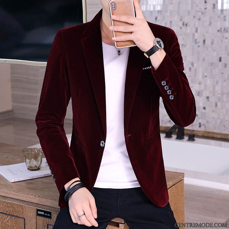 Costumes Blazer Homme Slim Tendance Beau Décontractée Une Veste Étudiant Noir