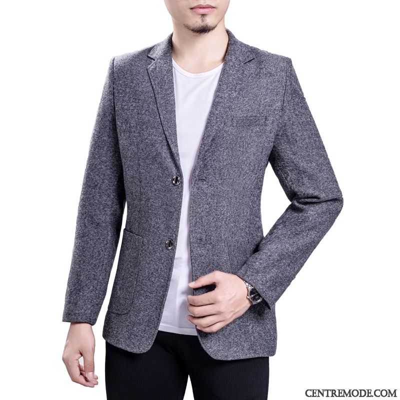 Costumes Blazer Homme Une Veste Légère Petit Costume Manteau Britanique Âge Moyen Gris Foncé