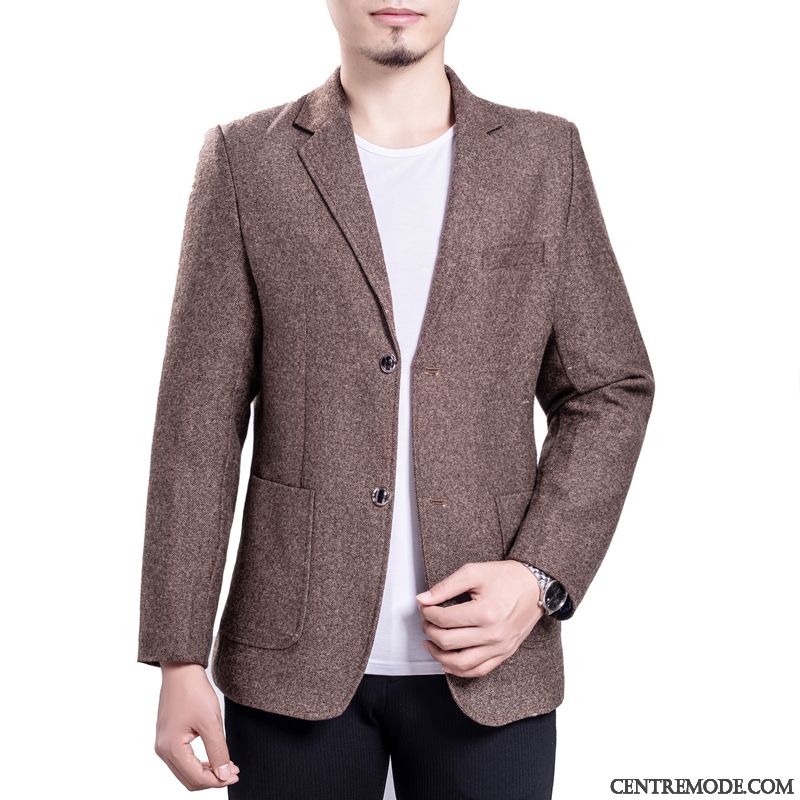 Costumes Blazer Homme Une Veste Légère Petit Costume Manteau Britanique Âge Moyen Gris Foncé