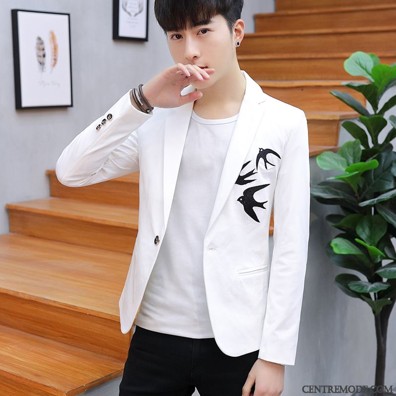 Costumes Blazer Homme Une Veste Manteau Tendance Petit Costume Beau Printemps Blanc