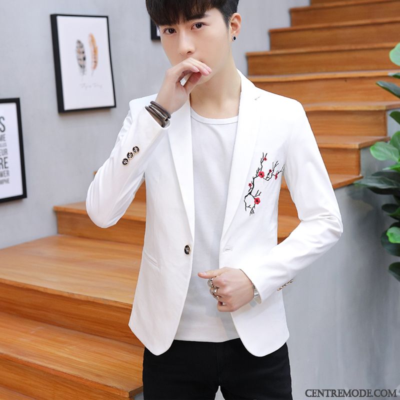 Costumes Blazer Homme Une Veste Manteau Tendance Petit Costume Beau Printemps Blanc