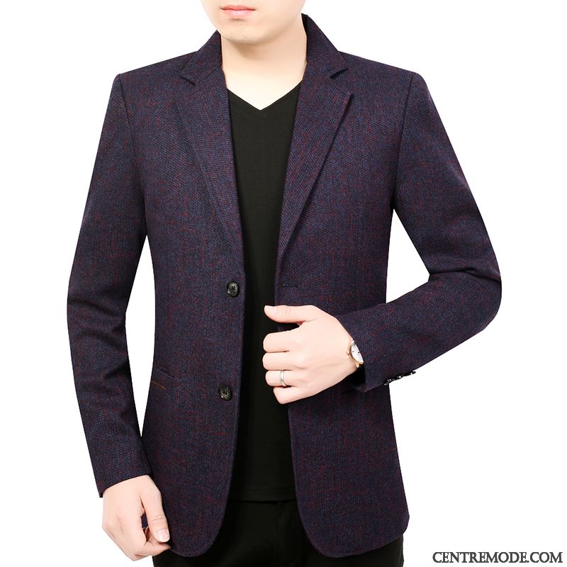 Costumes Blazer Homme Âge Moyen Slim Manteau L'automne Printemps Décontractée Bleu