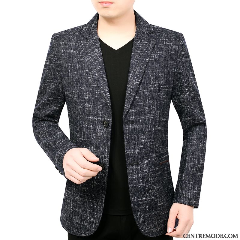 Costumes Blazer Homme Âge Moyen Slim Manteau L'automne Printemps Décontractée Bleu
