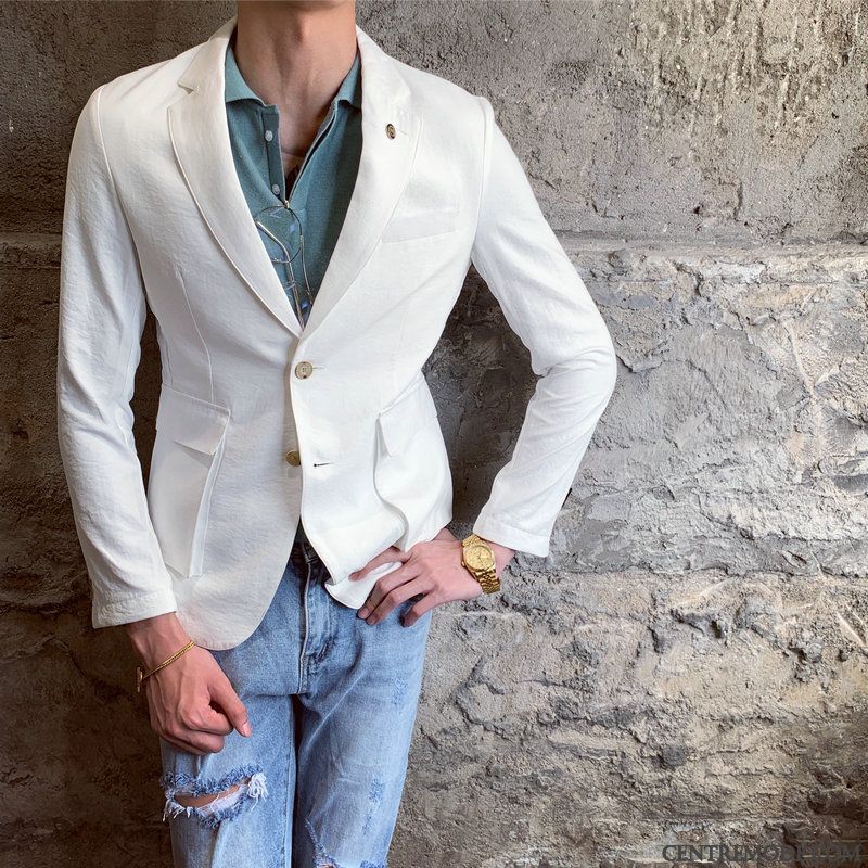 Costumes Blazer Homme Été Tendance Légère Britanique Veste De Costume Décontractée Pure Jaune