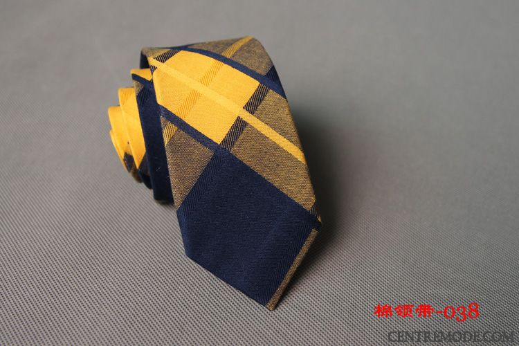 Cravate Homme 100% Coton Loisir Tissu Rayé Étroit Tendance Jaune