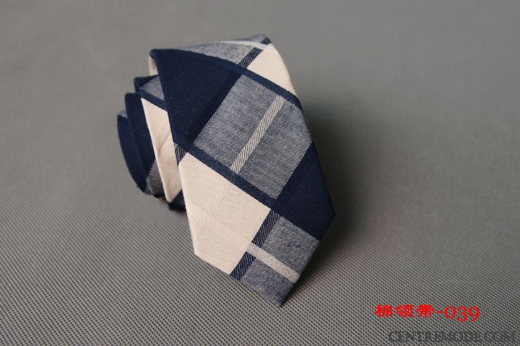 Cravate Homme 100% Coton Loisir Tissu Rayé Étroit Tendance Jaune