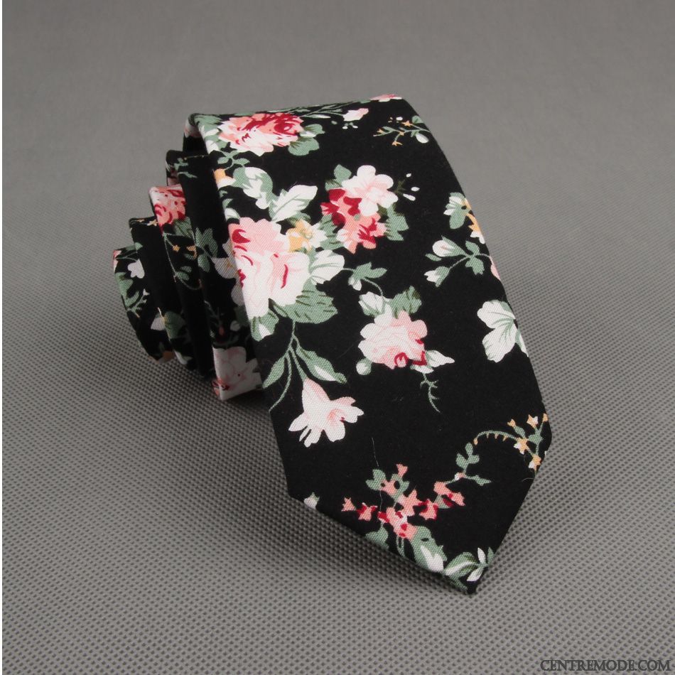 Cravate Homme Floral 100% Coton Grande Marque Étroit Europe Britanique Rouge