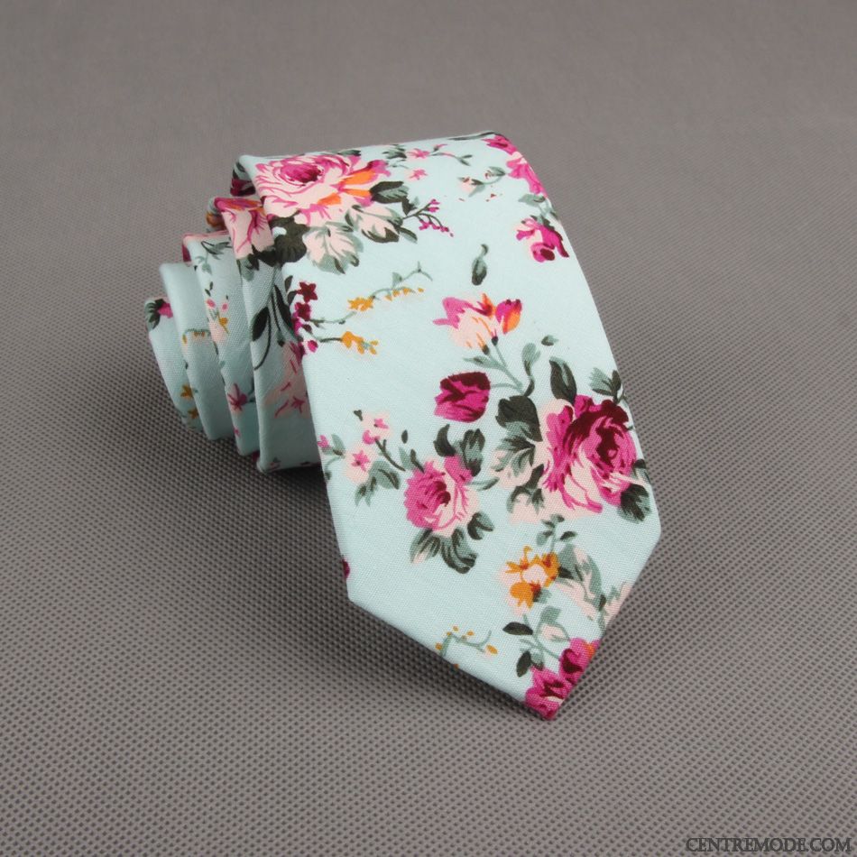 Cravate Homme Floral 100% Coton Grande Marque Étroit Europe Britanique Rouge
