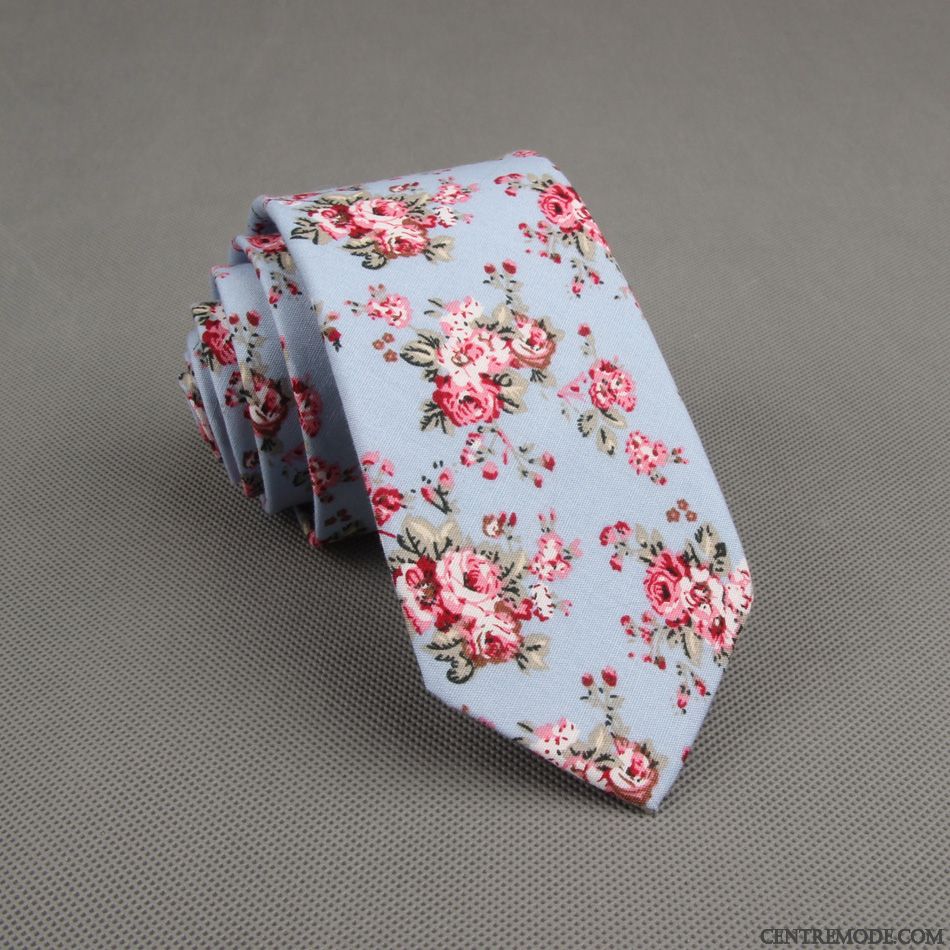 Cravate Homme Floral 100% Coton Grande Marque Étroit Europe Britanique Rouge