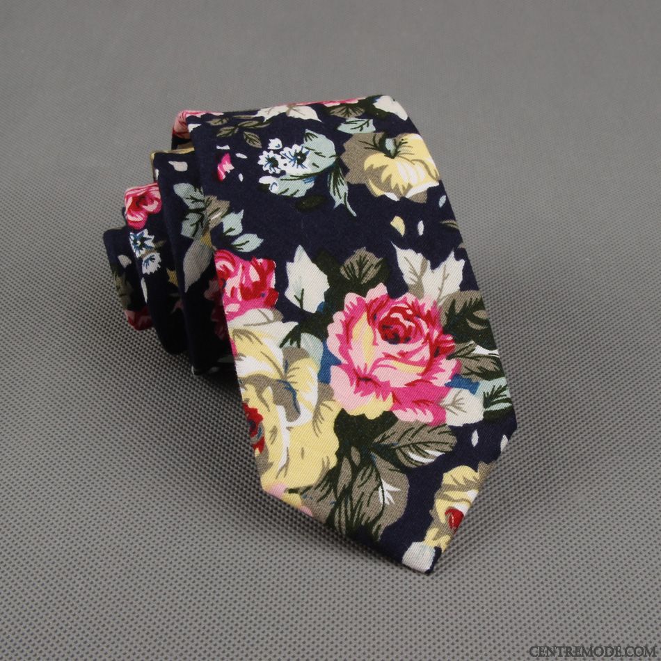 Cravate Homme Floral 100% Coton Grande Marque Étroit Europe Britanique Rouge