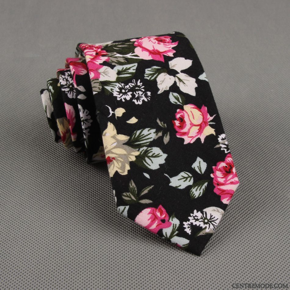 Cravate Homme Floral 100% Coton Grande Marque Étroit Europe Britanique Rouge