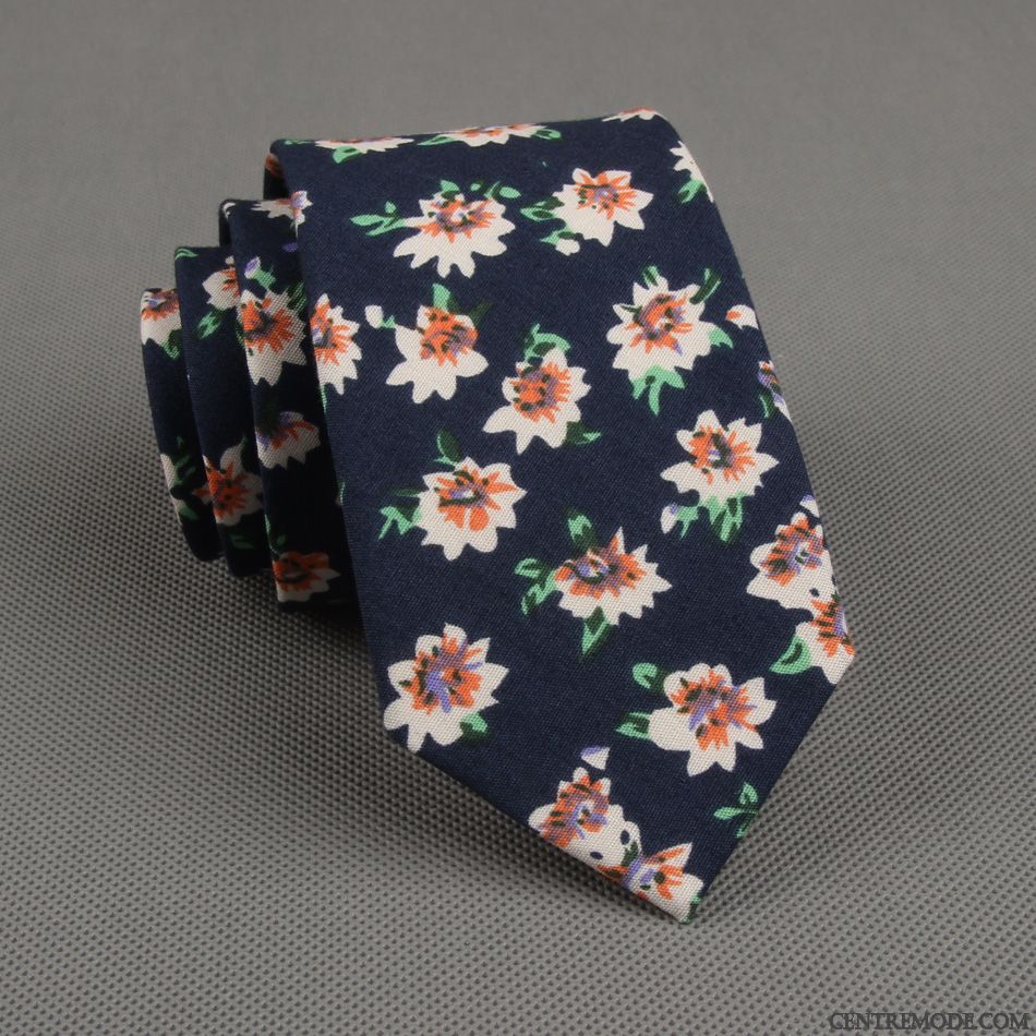Cravate Homme Floral 100% Coton Grande Marque Étroit Europe Britanique Rouge