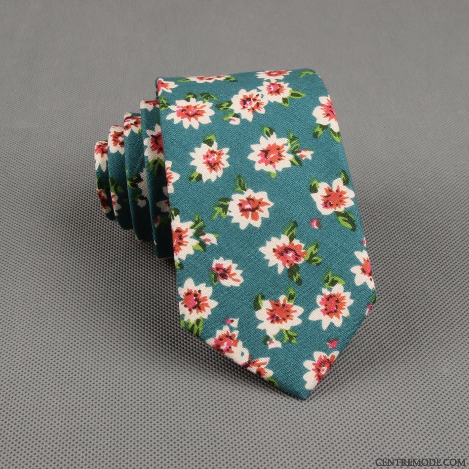 Cravate Homme Floral 100% Coton Grande Marque Étroit Europe Britanique Rouge