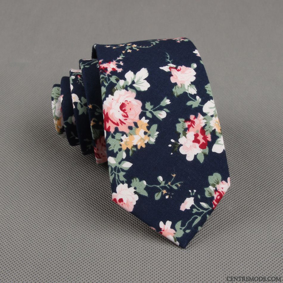 Cravate Homme Floral 100% Coton Grande Marque Étroit Europe Britanique Rouge