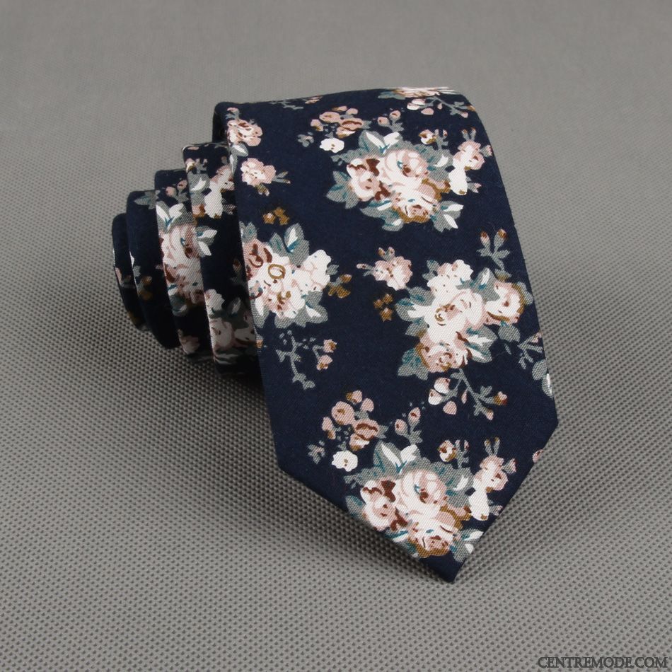 Cravate Homme Floral 100% Coton Grande Marque Étroit Europe Britanique Rouge