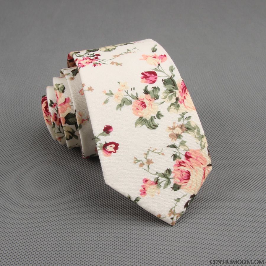 Cravate Homme Floral 100% Coton Grande Marque Étroit Europe Britanique Rouge