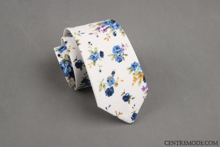 Cravate Homme Floral 100% Coton Grande Marque Étroit Europe Britanique Rouge