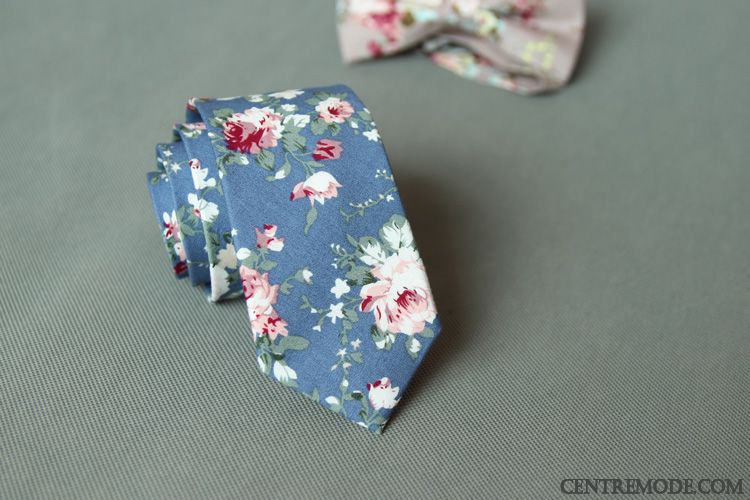 Cravate Homme Floral 100% Coton Grande Marque Étroit Europe Britanique Rouge